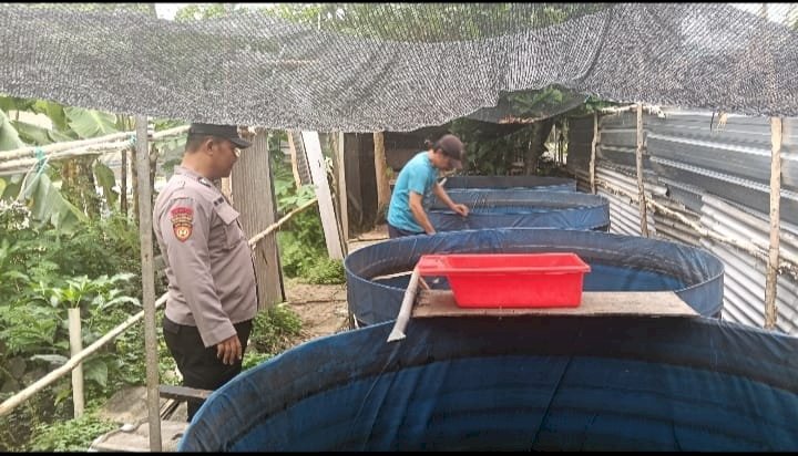 Polisi Sidoarjo Semangati Warga Penggerak Ketahanan Pangan Bikin Kolam Lele di Belakang Tempat Tinggal