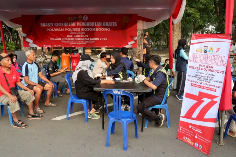 Polwan Polres Bojonegoro Gelar Bakti Kesehatan di CFD, Warga Antusias Serbu Layanan Gratis